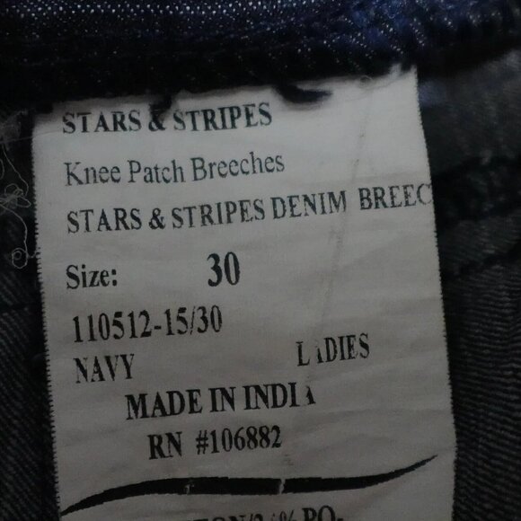 Stars & Stripes Knee Patch Breeches Pants Women Size 30 Black Button Zip Pocket - Picture 2 of 16